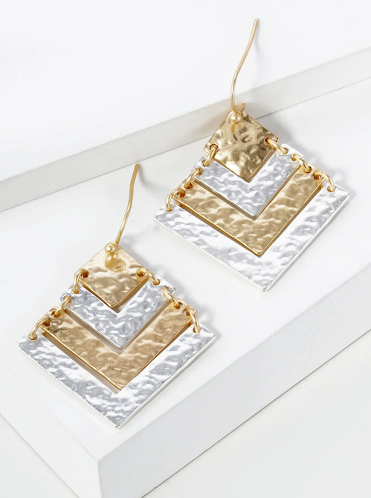 Two-Tone Hammered Chevron Drop Dangle Earrings