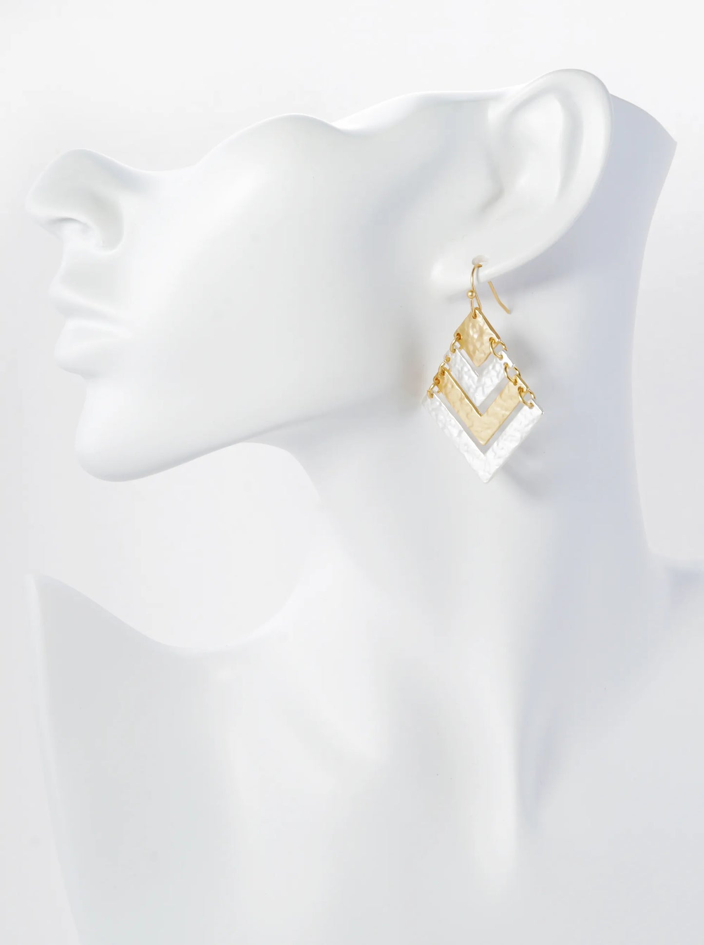 Two-Tone Hammered Chevron Drop Dangle Earrings