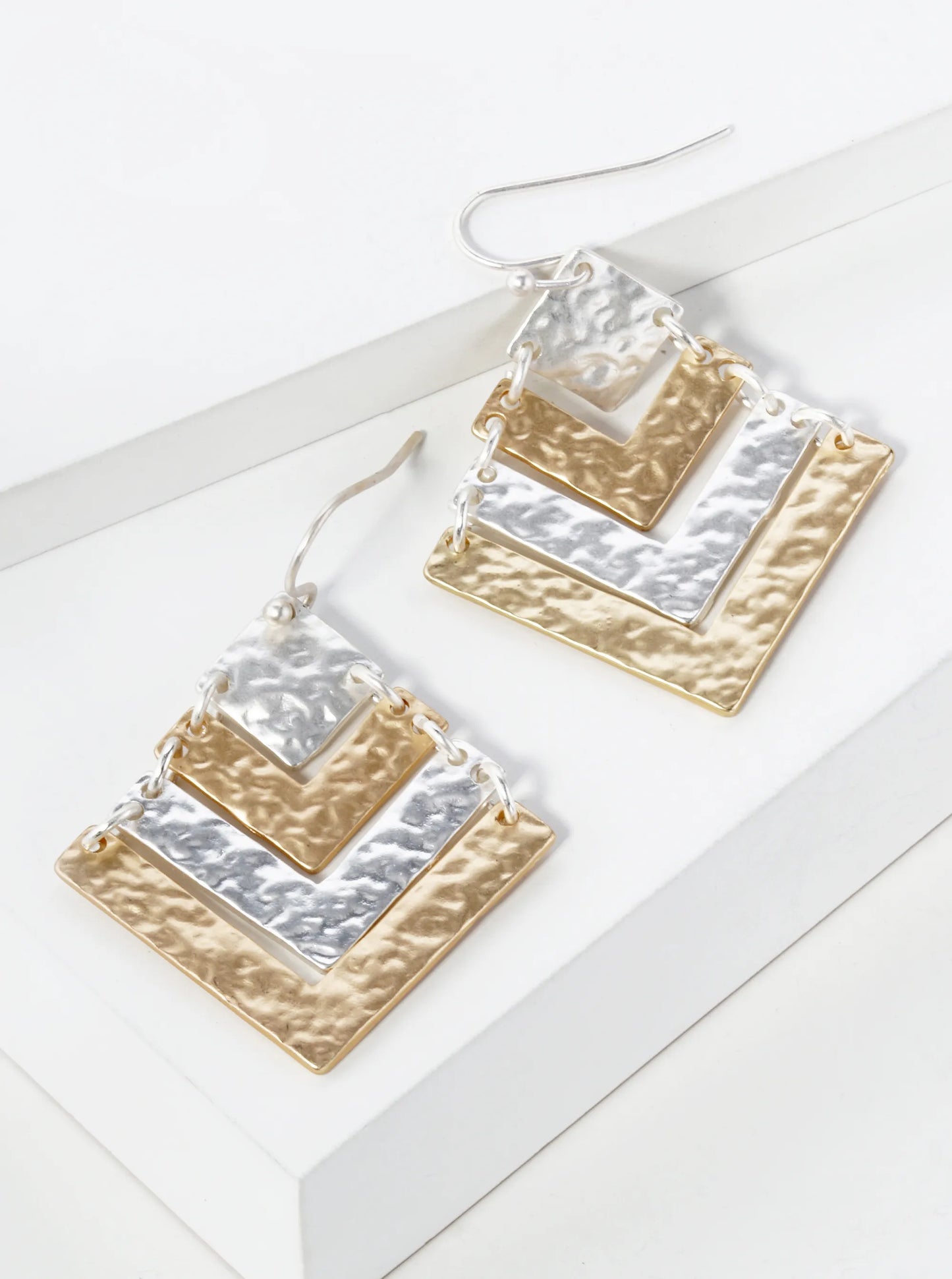Two-Tone Hammered Chevron Drop Dangle Earrings