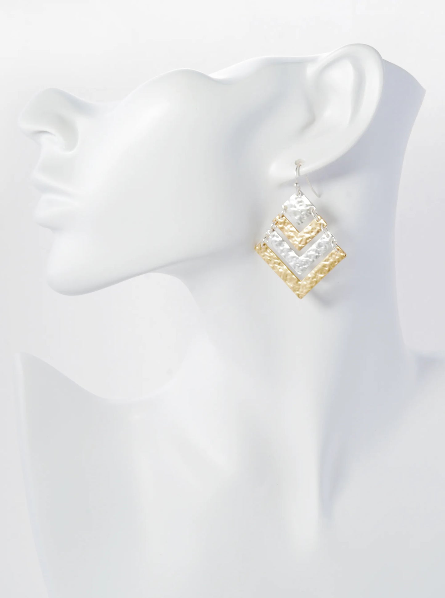 Two-Tone Hammered Chevron Drop Dangle Earrings