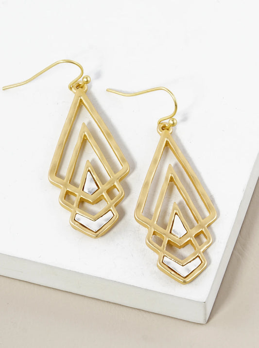 Two-Tone Hammered Graduated 3 Marquise Drop Geometric Dangle Earrings
