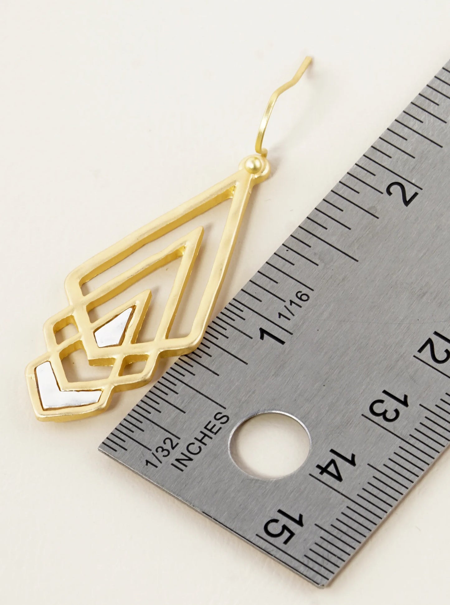 Two-Tone Hammered Graduated 3 Marquise Drop Geometric Dangle Earrings