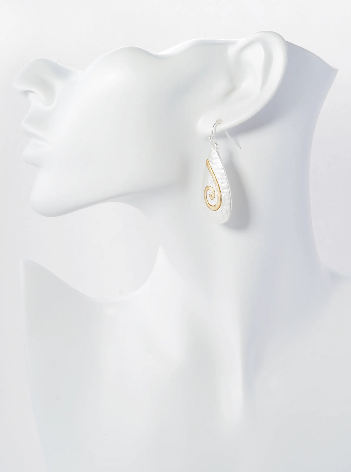 Two-Tone Hammered Metal Spiral Teardrop Dangle Earrings