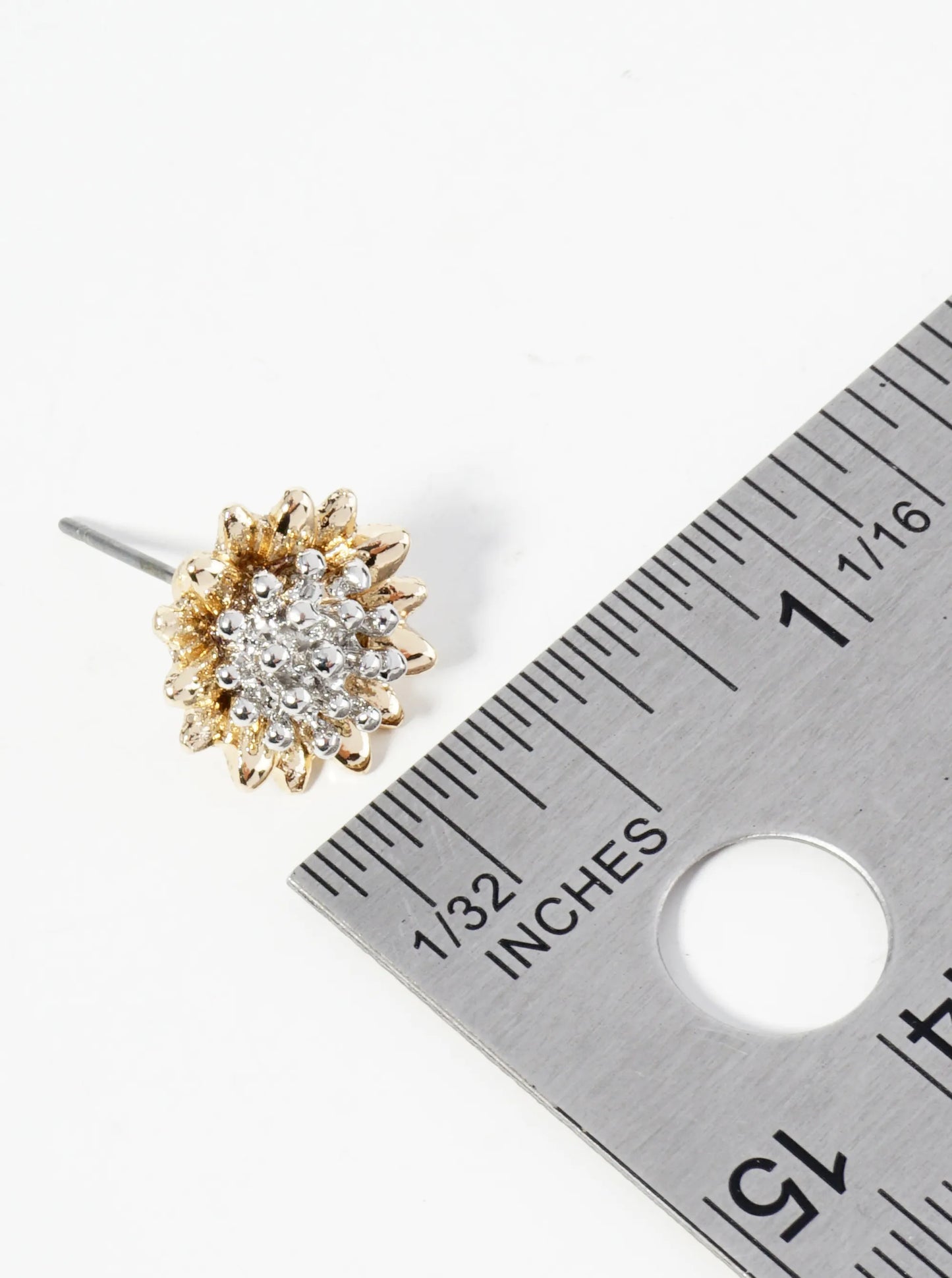 Two-Tone Metal Dainty Flower Stud Earrings