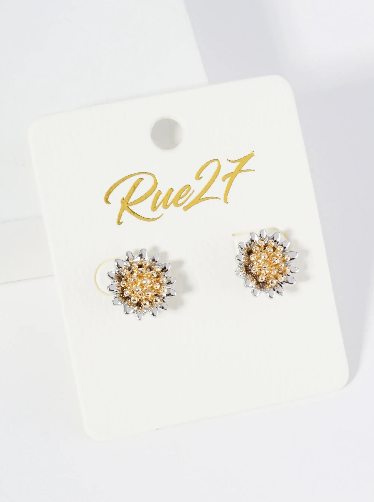 Two-Tone Metal Dainty Flower Stud Earrings