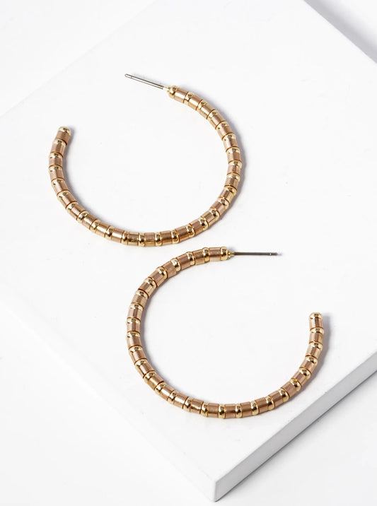 Two-Tone Metallic Beaded 40mm Lightweight Hoop Earrings
