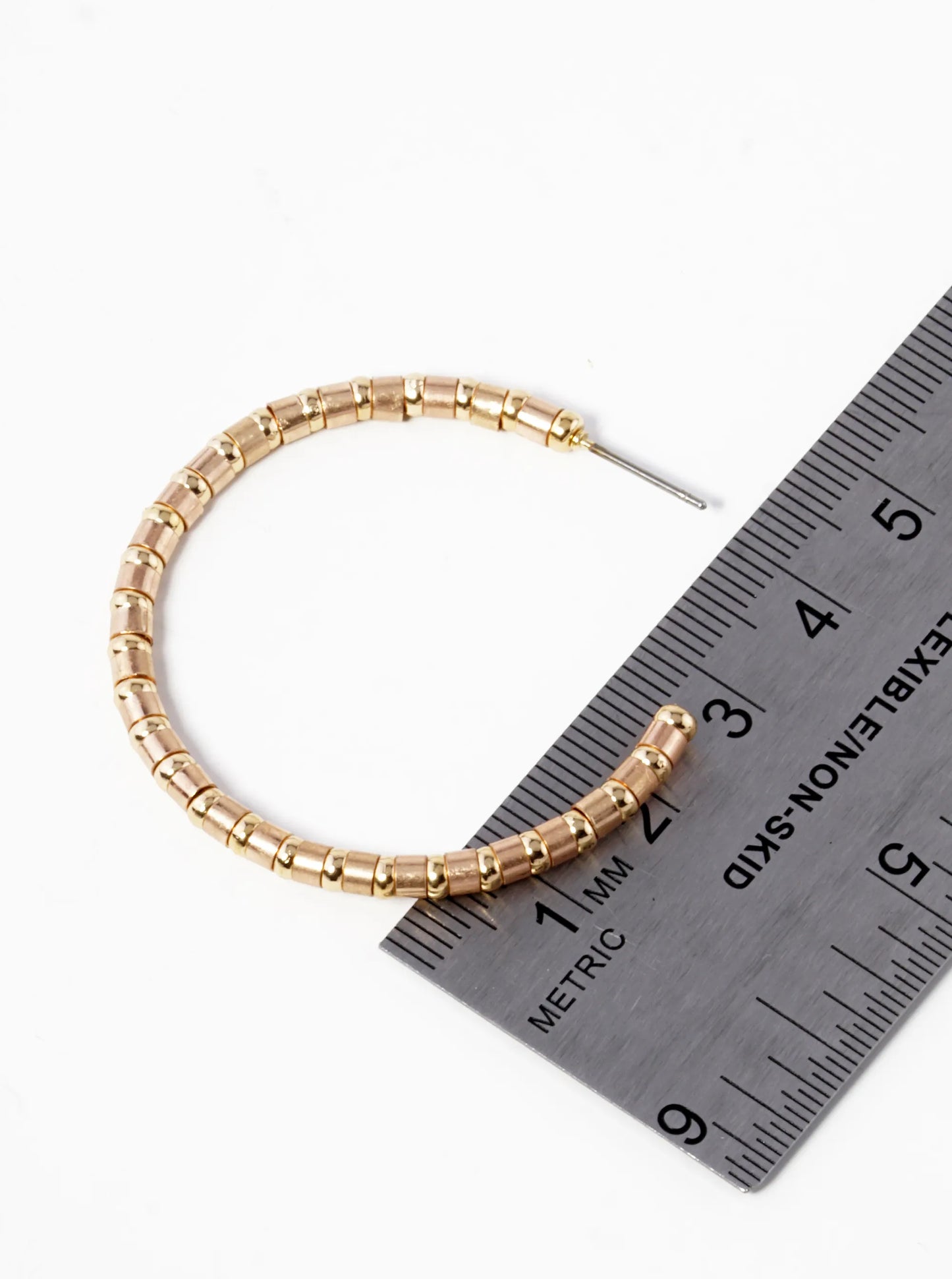 Two-Tone Metallic Beaded 40mm Lightweight Hoop Earrings