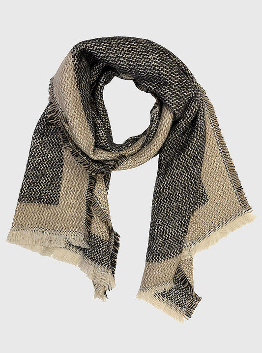 Two-Tone Oblong Scarf With Fringe