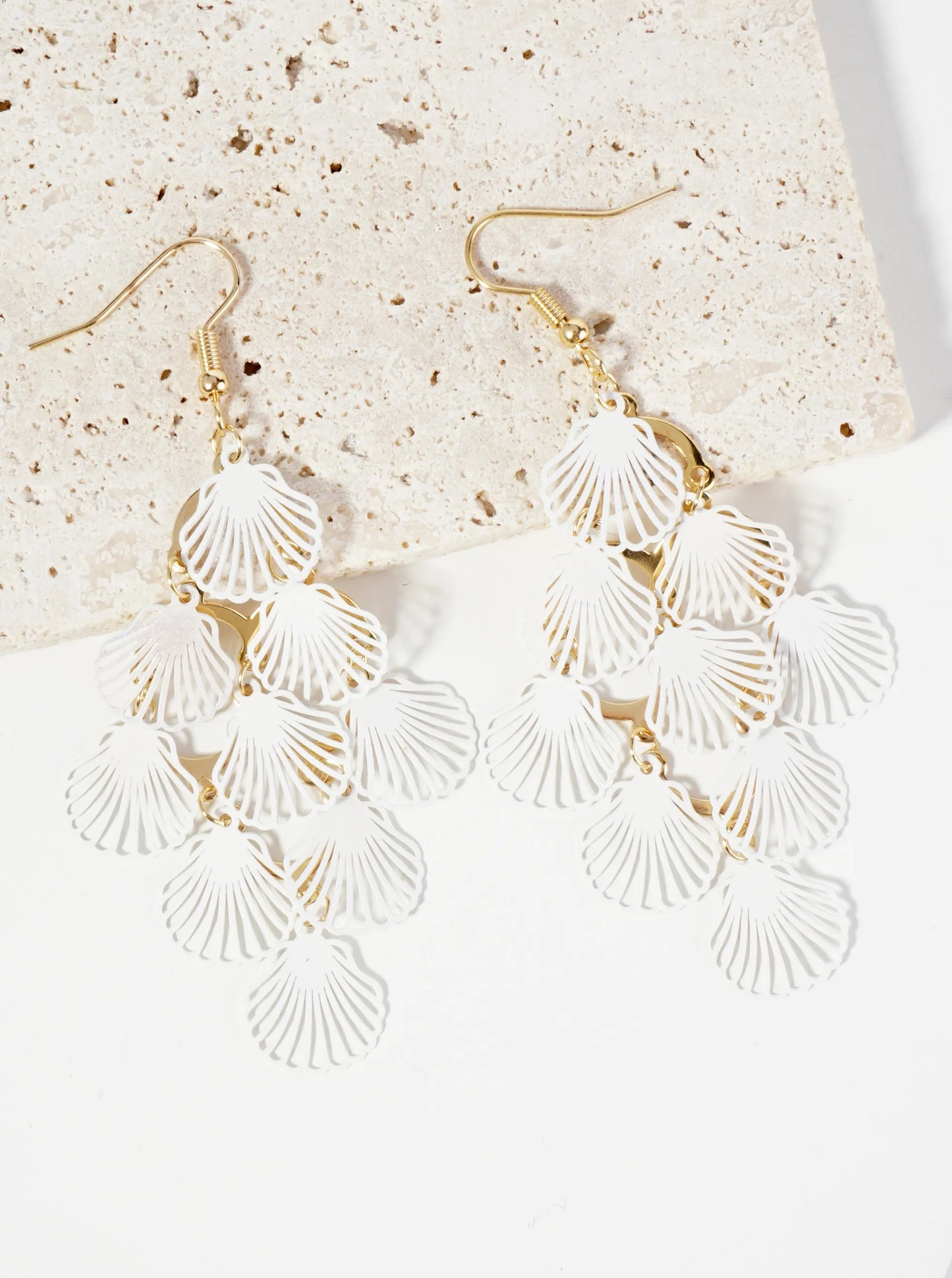 Two-Tone Shell Cluster Drop Stencil Earrings