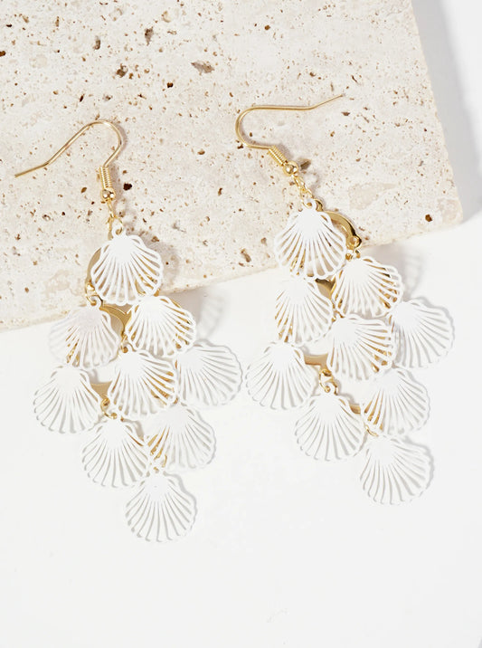 Two-Tone Shell Cluster Drop Stencil Earrings
