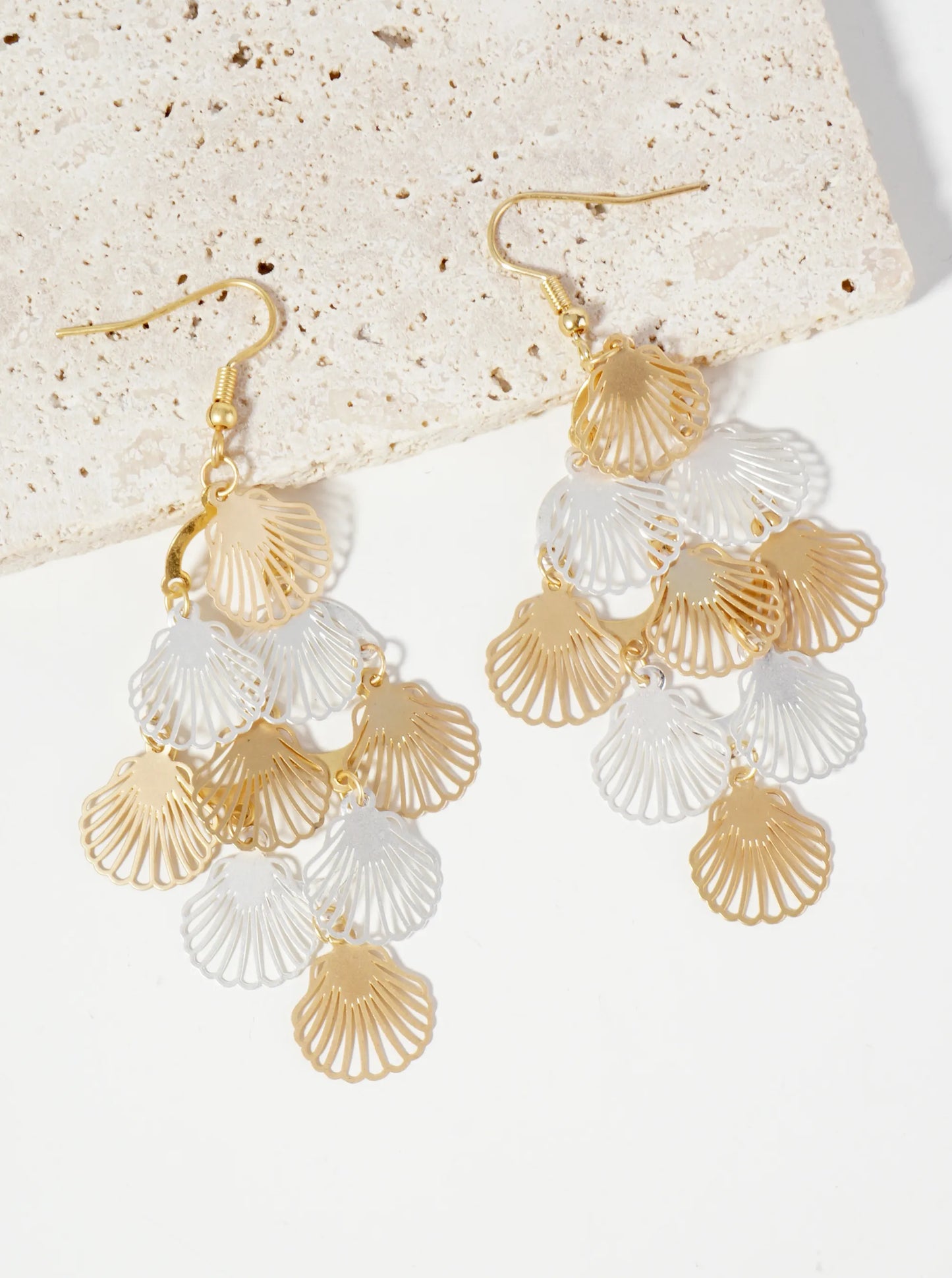 Two-Tone Shell Cluster Drop Stencil Earrings