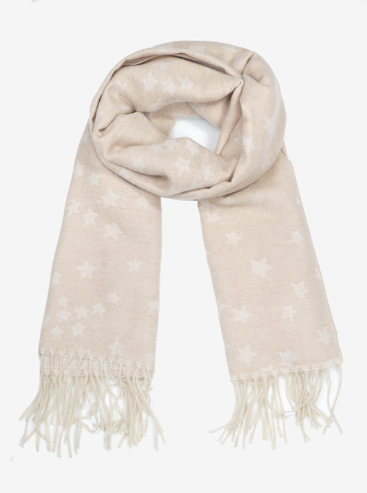 Two-Tone Star Print With Fringe Oblong Scarf