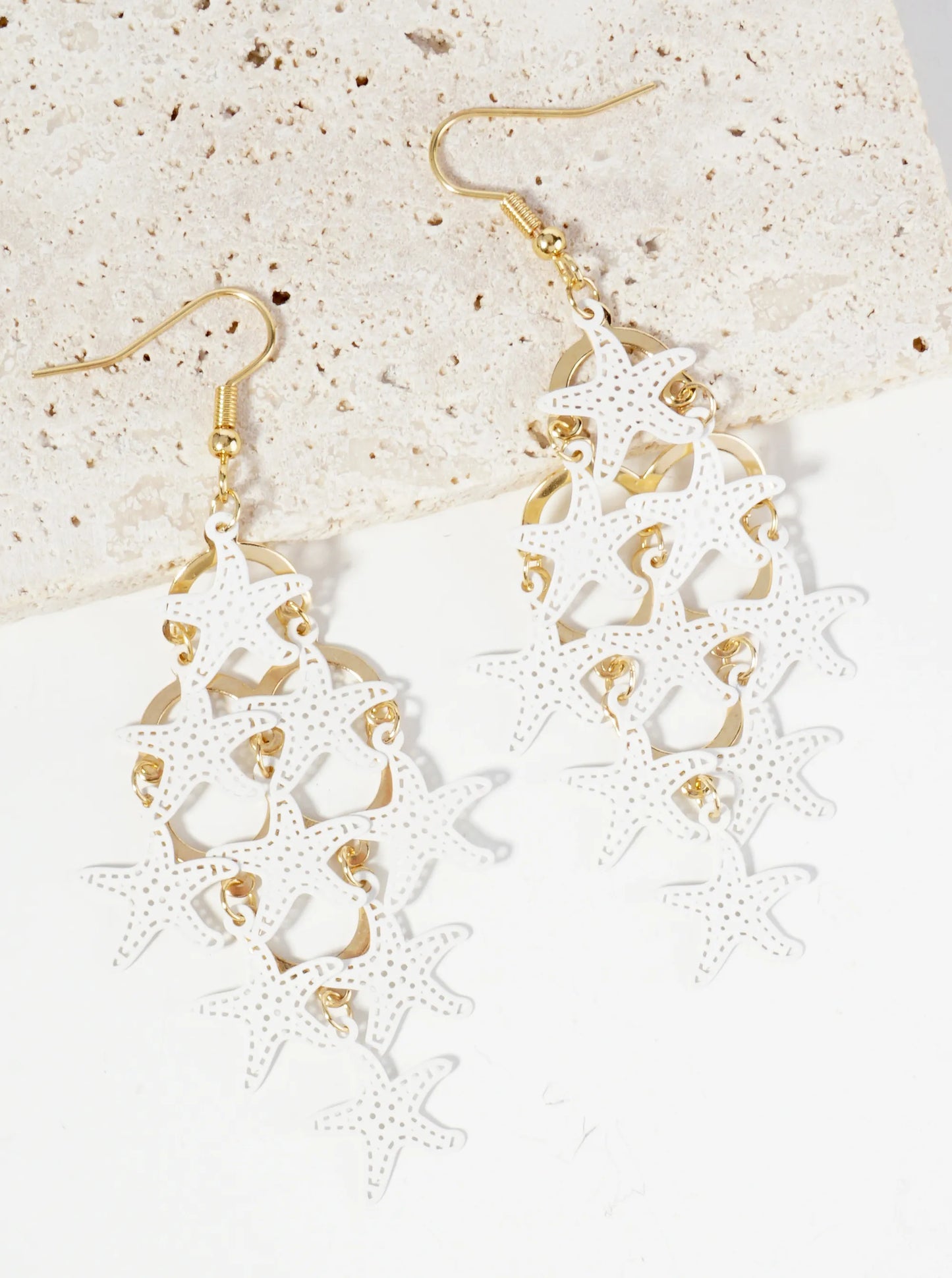Two-Tone Starfish Cluster Drop Stencil Earrings