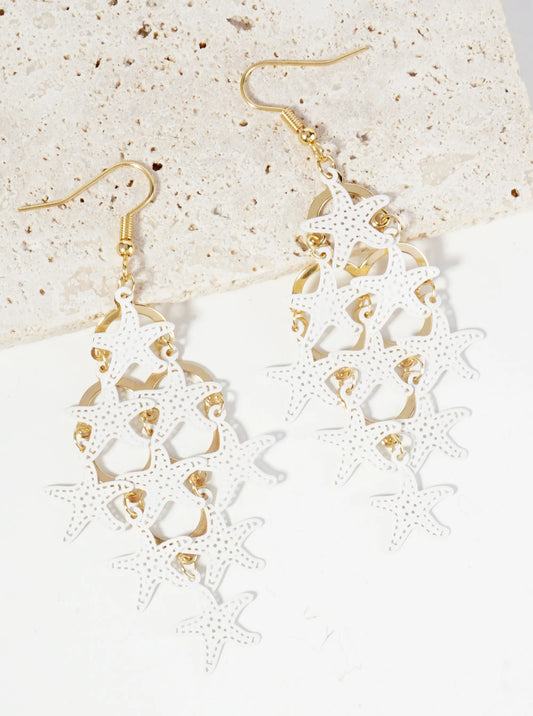 Two-Tone Starfish Cluster Drop Stencil Earrings