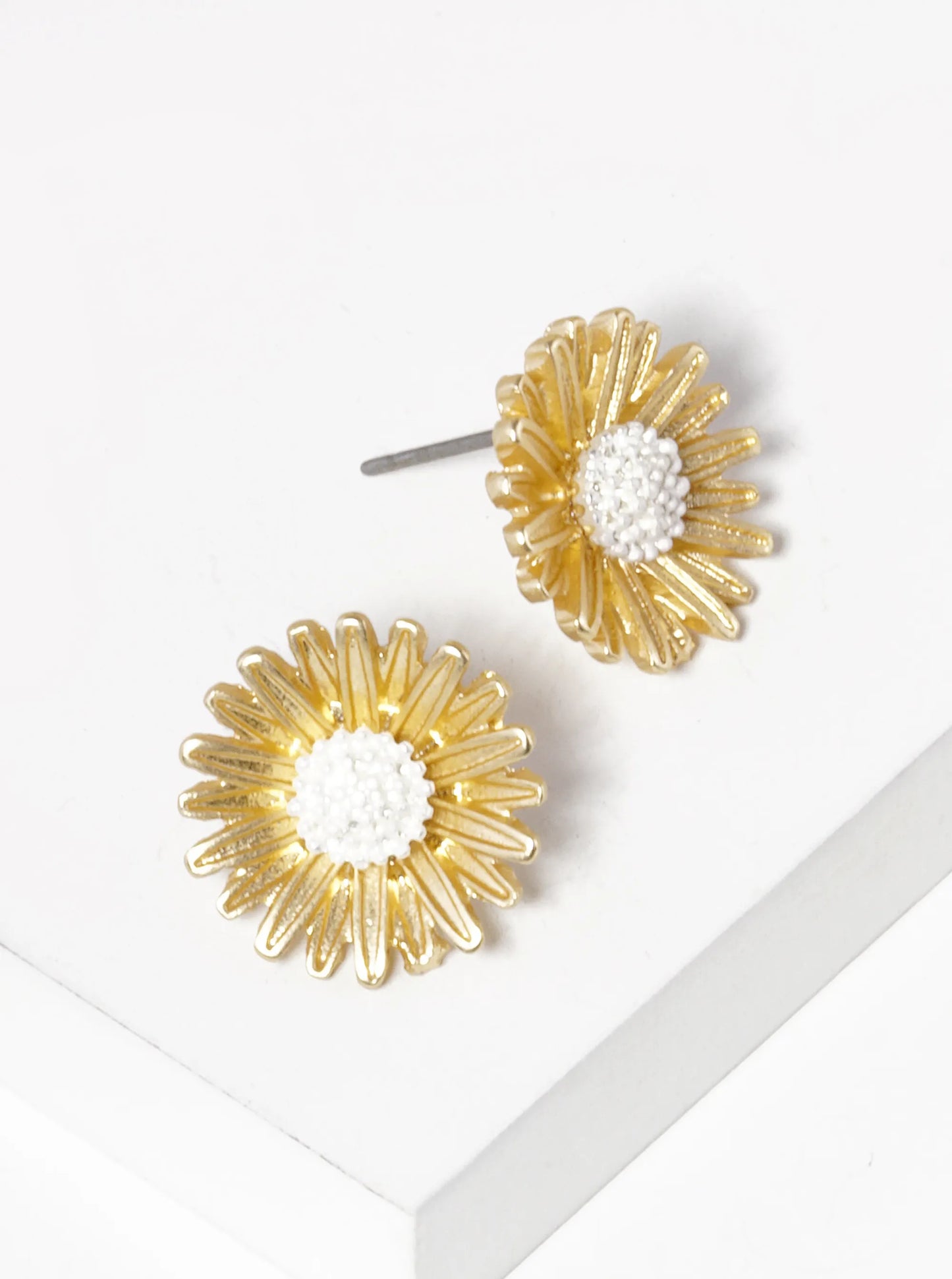 Two-Tone Textured Flower Stud Earrings