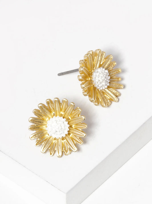 Two-Tone Textured Flower Stud Earrings