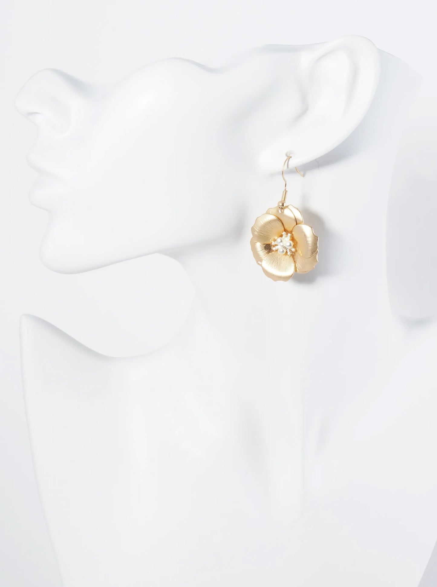 Two-Tone Textured Metal Flower Drop Dangle Earrings