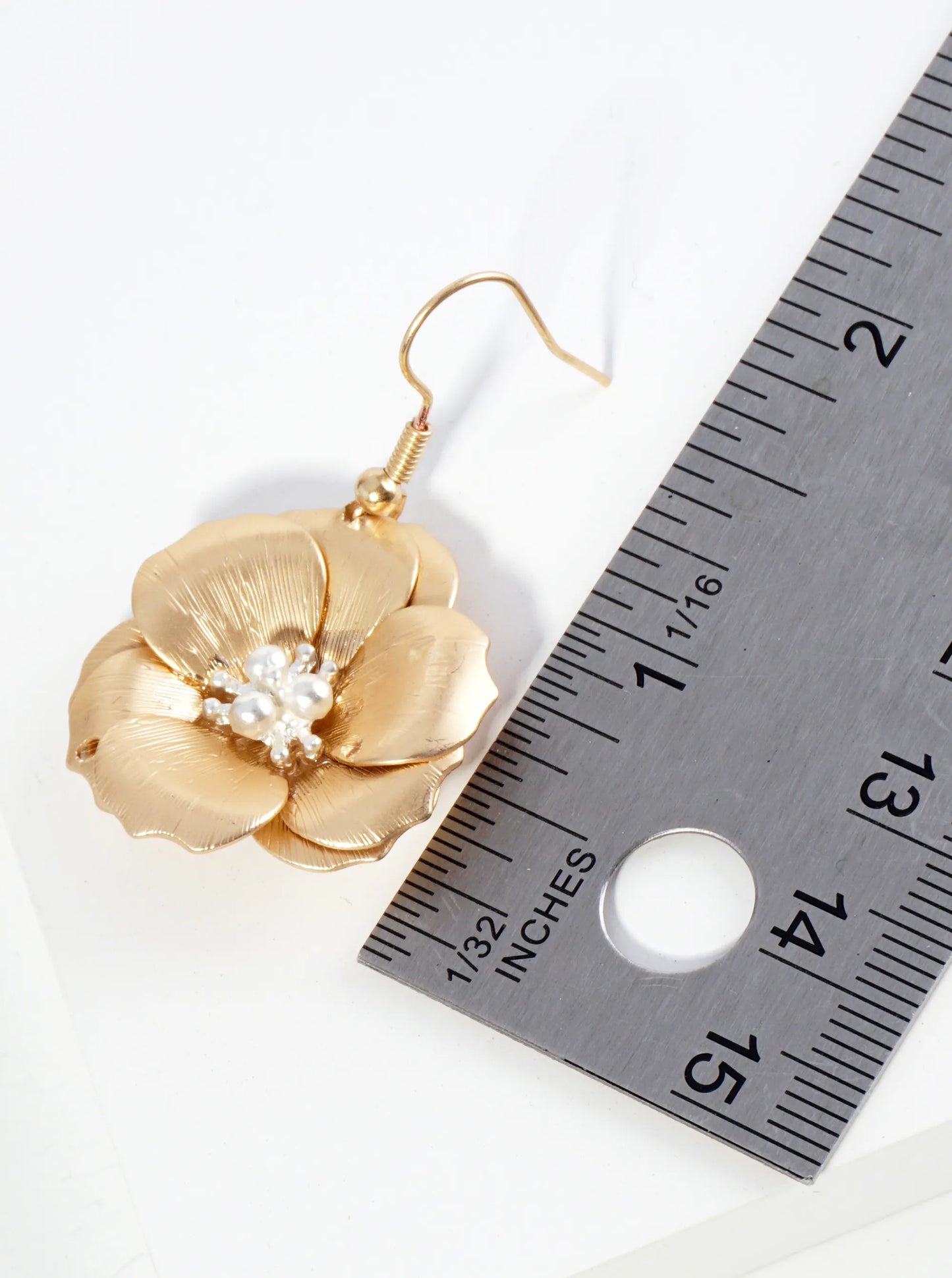 Two-Tone Textured Metal Flower Drop Dangle Earrings
