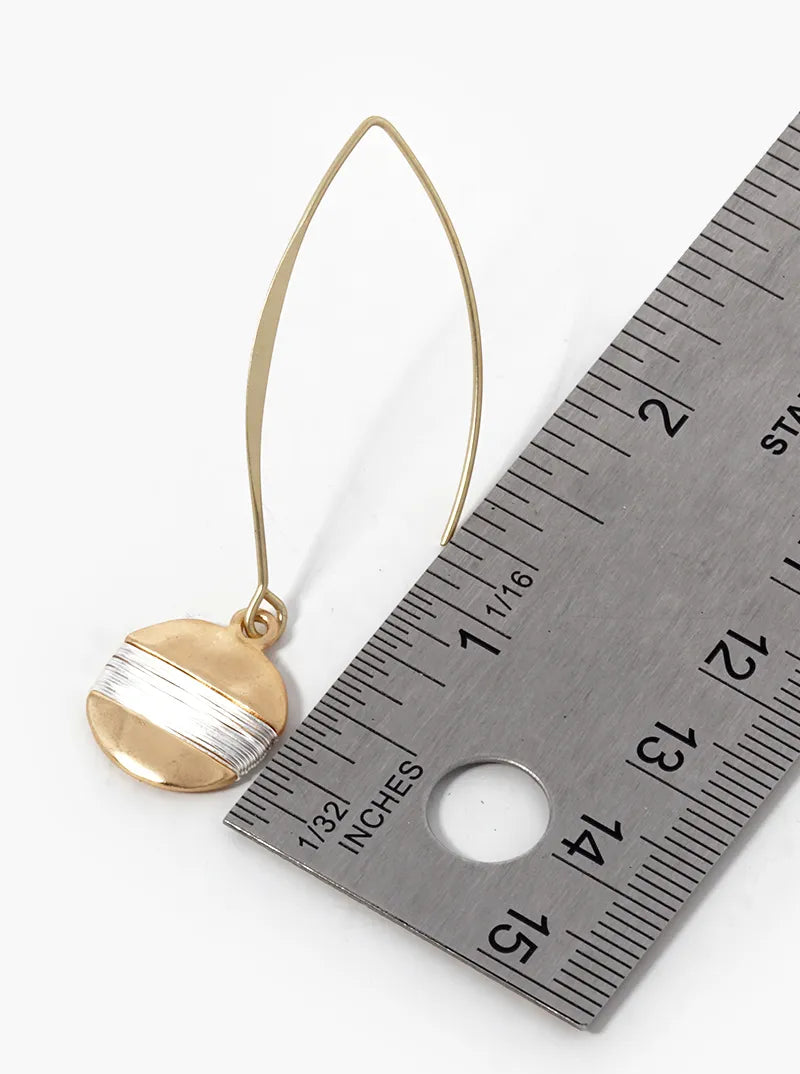 Two-Tone Wire Wrapped Disc Drop Earrings