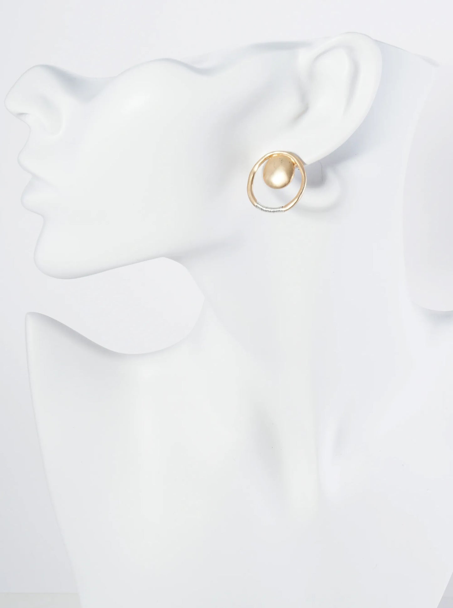 Two-Tone Wire Wrapped Hammered Circle Post Stud Earrings