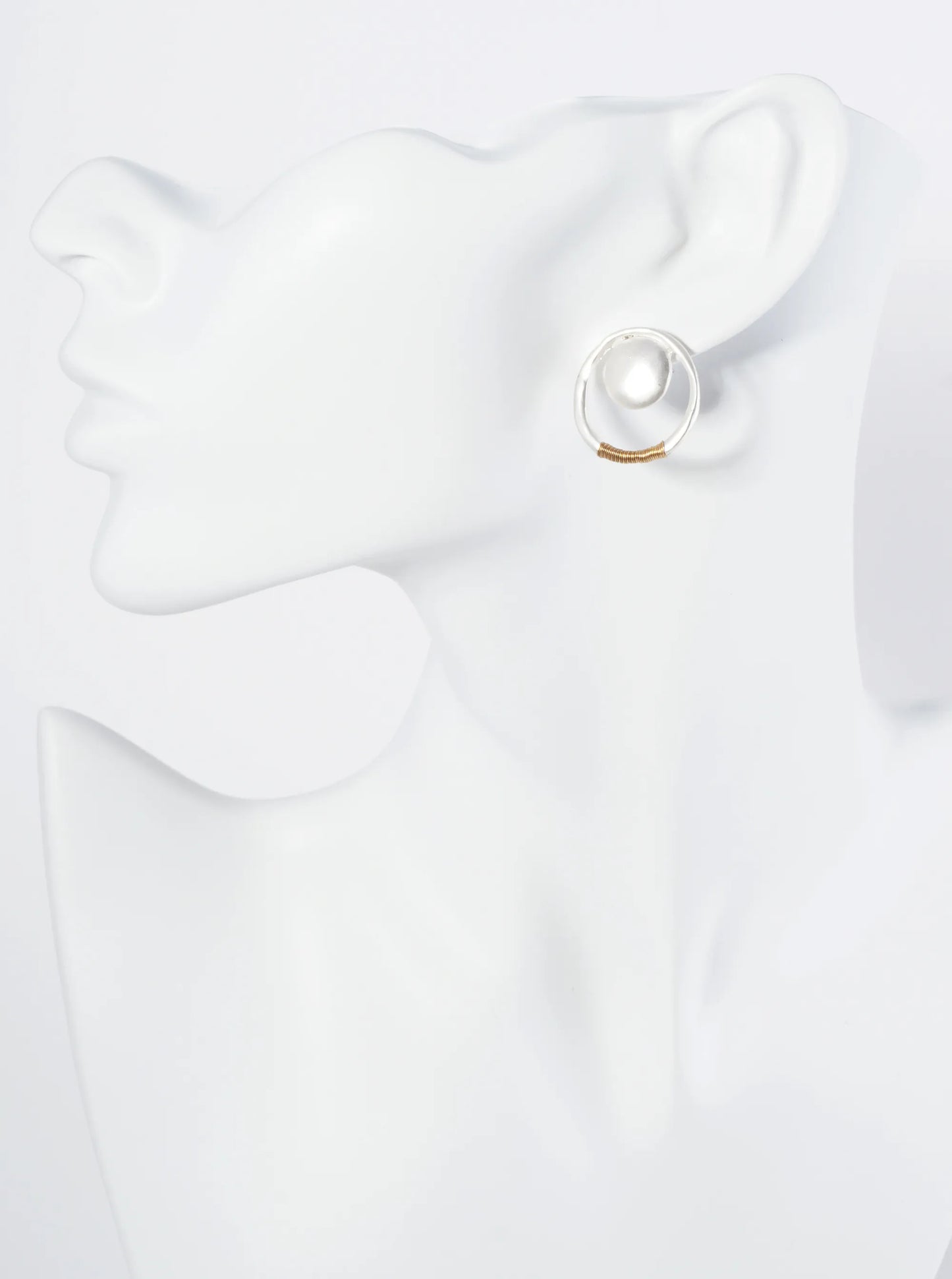 Two-Tone Wire Wrapped Hammered Circle Post Stud Earrings