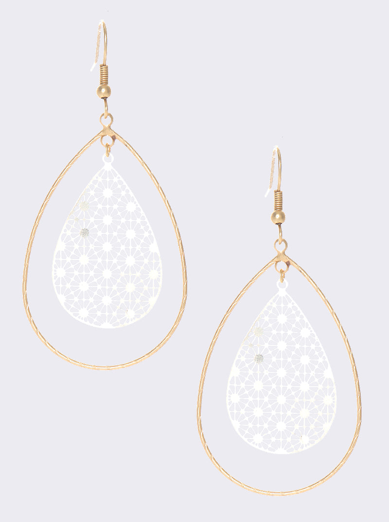 Two Tones Metal Teardrop Drop Earrings