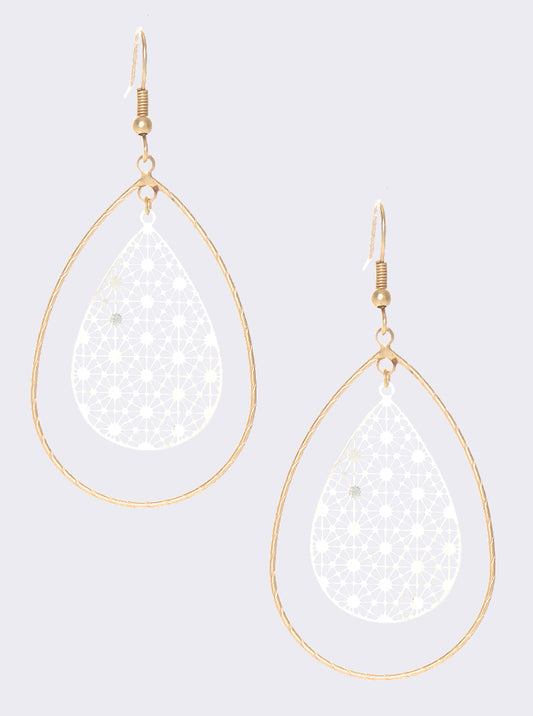 Two Tones Metal Teardrop Drop Earrings