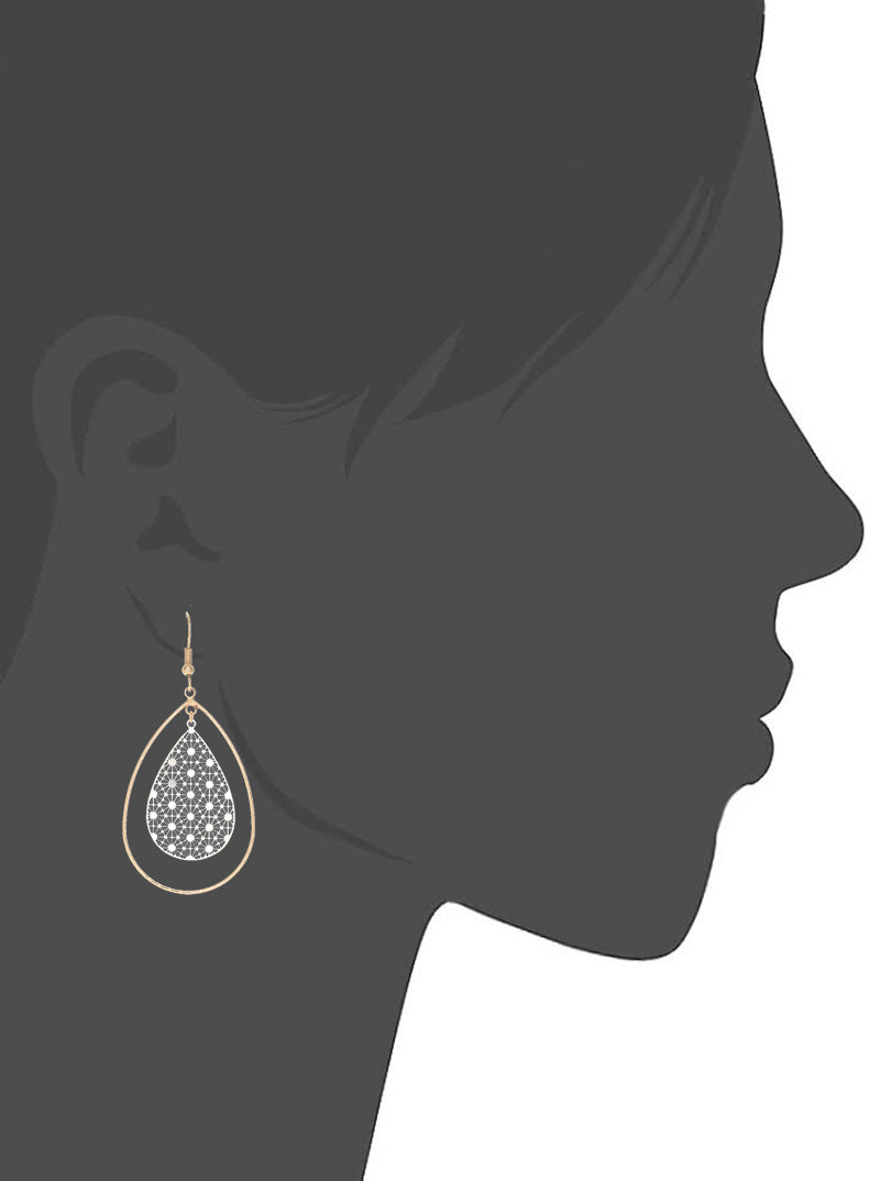 Two Tones Metal Teardrop Drop Earrings