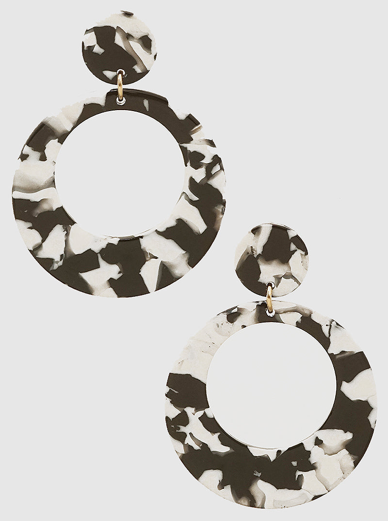 Two-tier Round Shaped Cellulose Acetate Post Drop Earrings