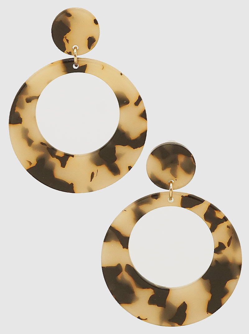 Two-tier Round Shaped Cellulose Acetate Post Drop Earrings