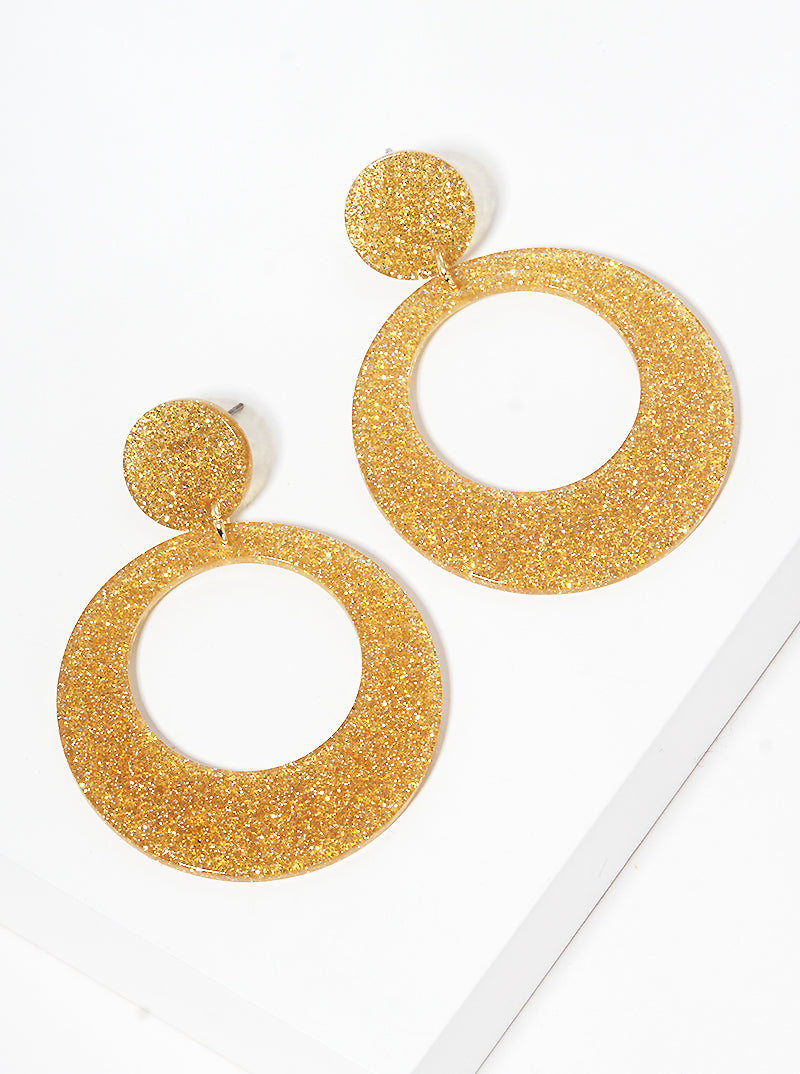 Two-tier Round Shaped Cellulose Acetate Post Drop Earrings