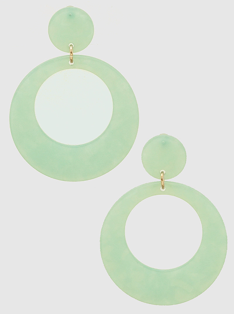 Two-tier Round Shaped Cellulose Acetate Post Drop Earrings