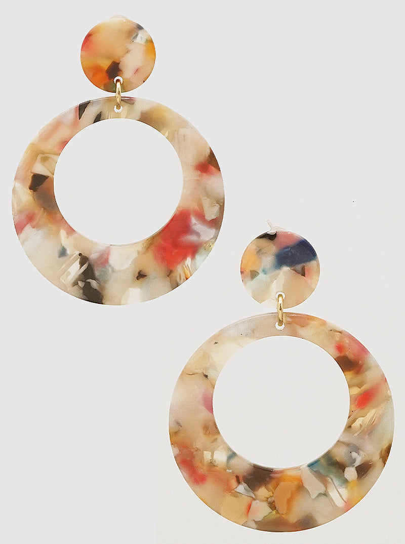 Two-tier Round Shaped Cellulose Acetate Post Drop Earrings