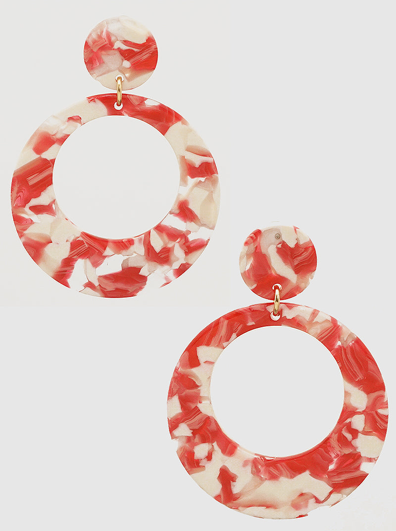 Two-tier Round Shaped Cellulose Acetate Post Drop Earrings