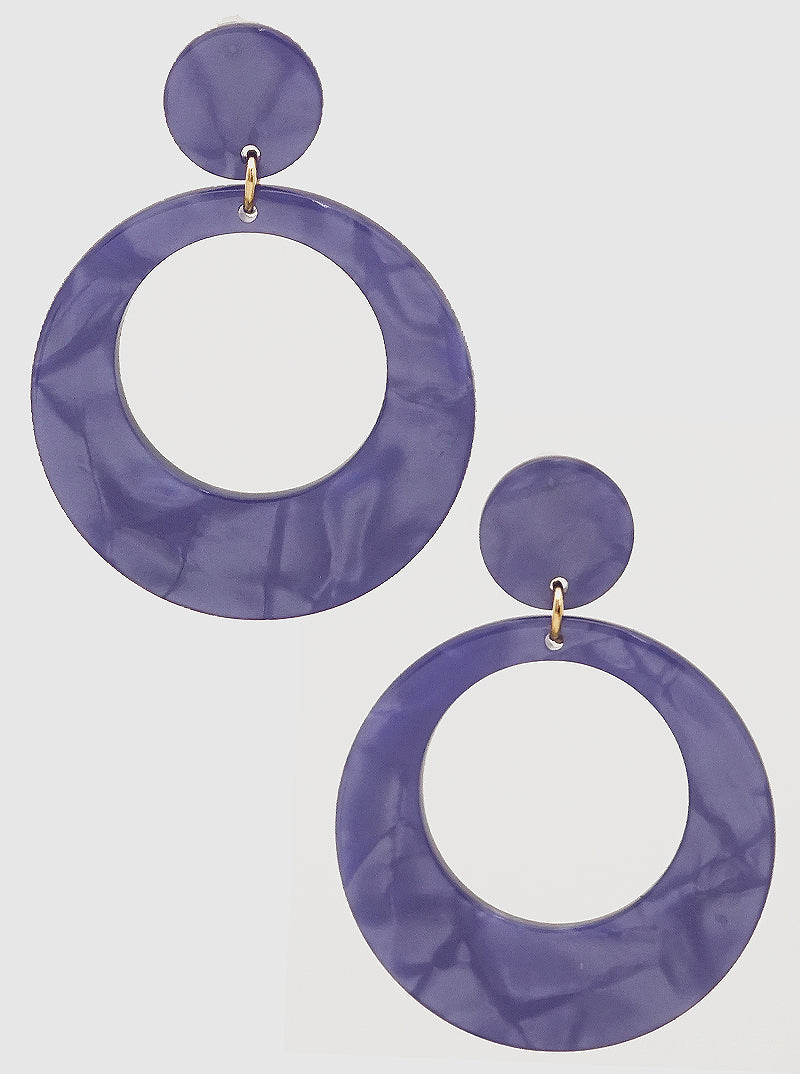 Two-tier Round Shaped Cellulose Acetate Post Drop Earrings