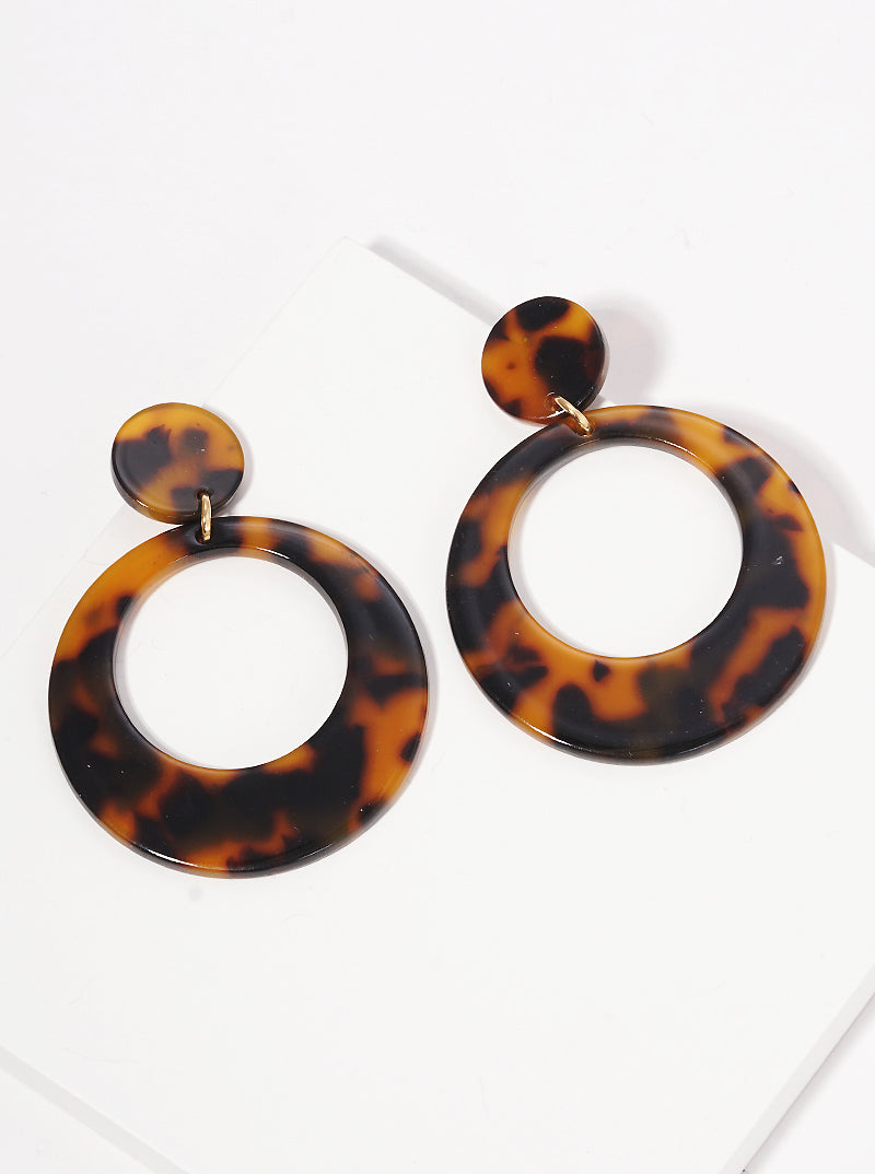 Two-tier Round Shaped Cellulose Acetate Post Drop Earrings