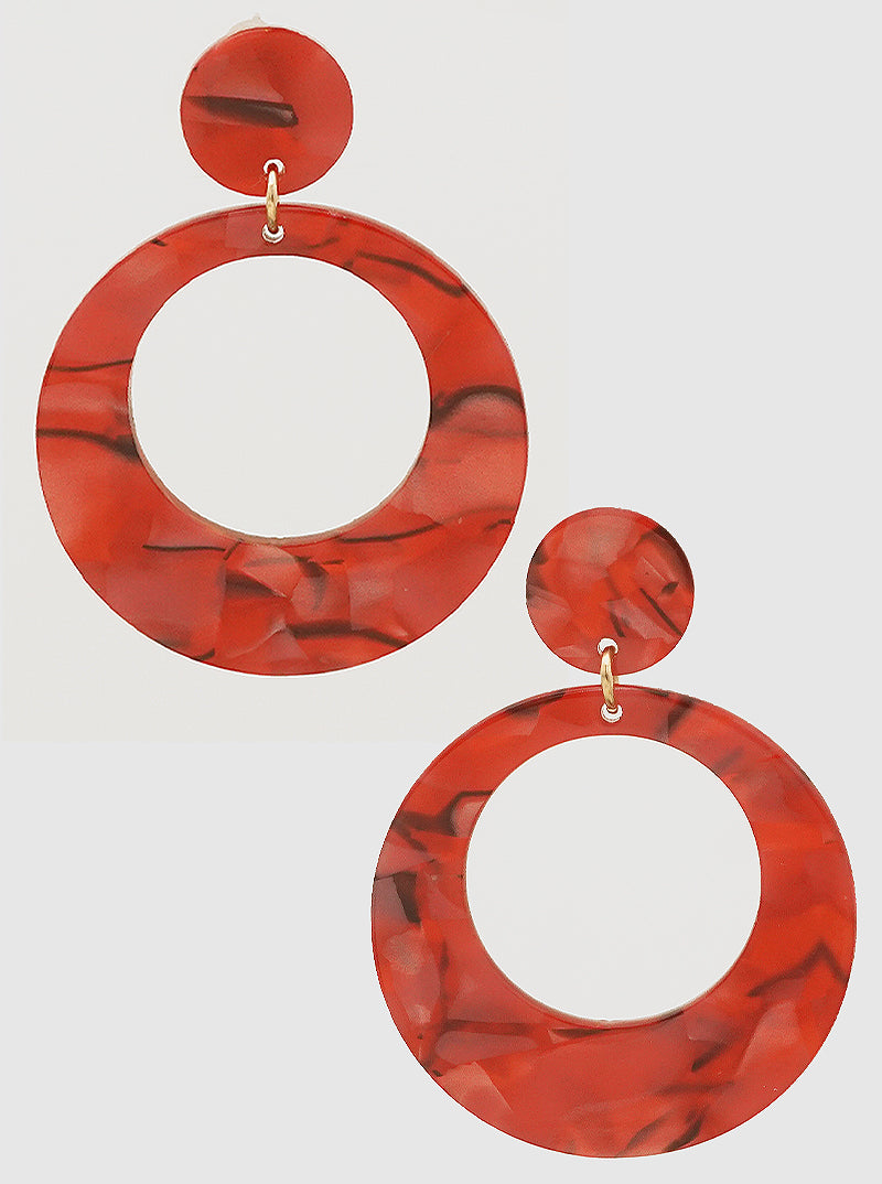 Two-tier Round Shaped Cellulose Acetate Post Drop Earrings