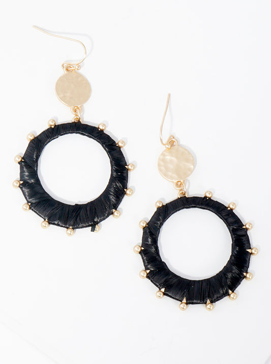 Two Tiered Raffia Wrapped Dangle Drop Earrings