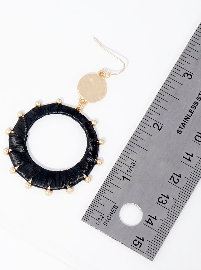 Two Tiered Raffia Wrapped Dangle Drop Earrings