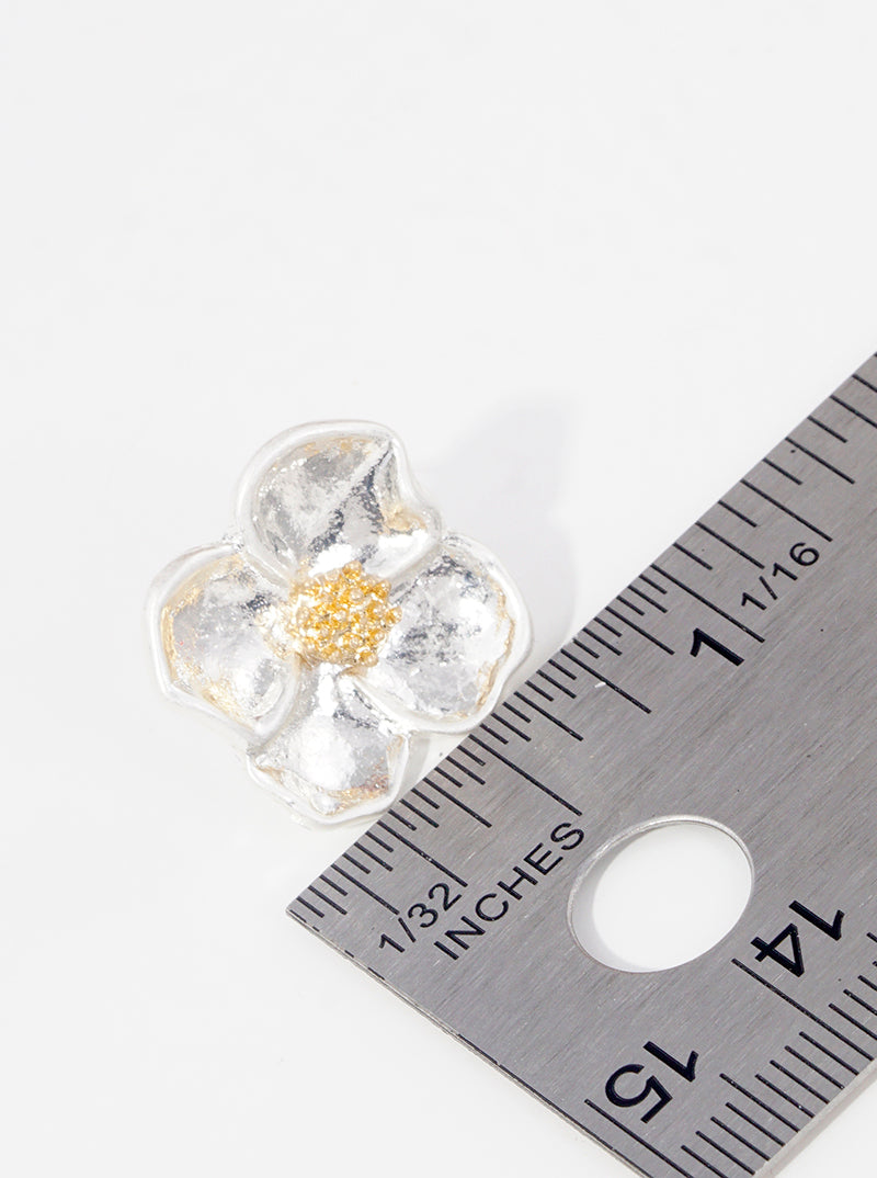 Two Tone Metal Floral Flower Post Stud Earrings