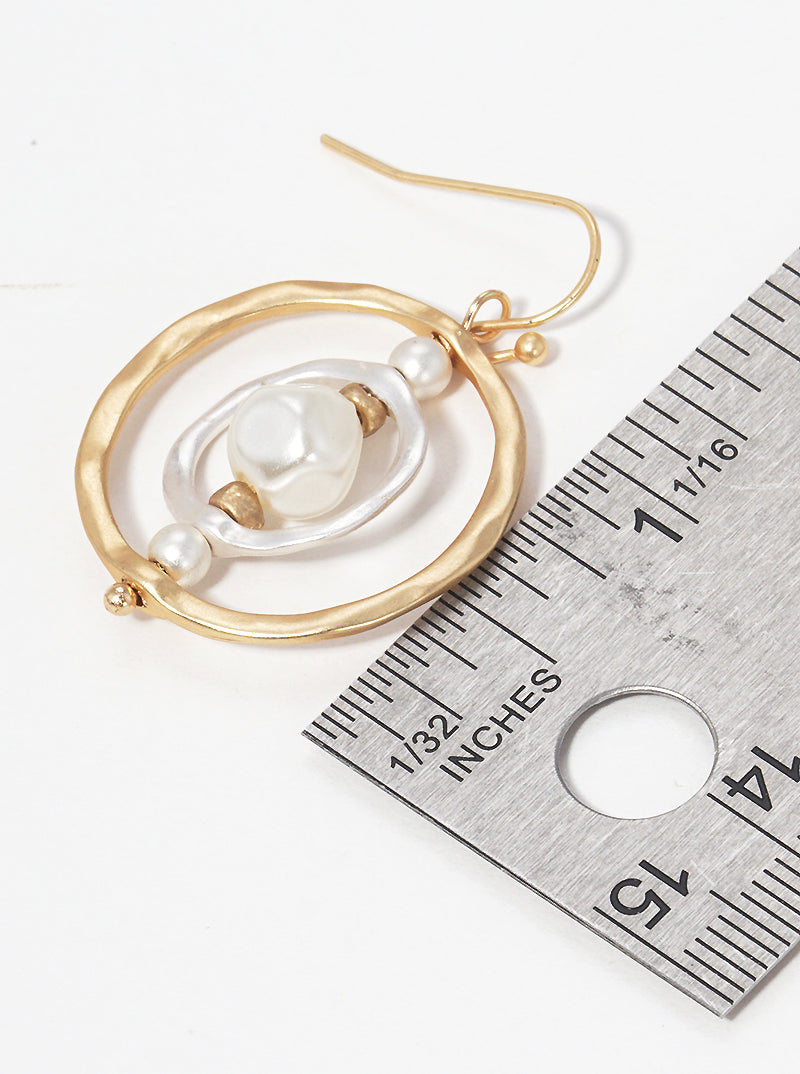 Two Tones Hammered Metal Double Round Drop Earrings