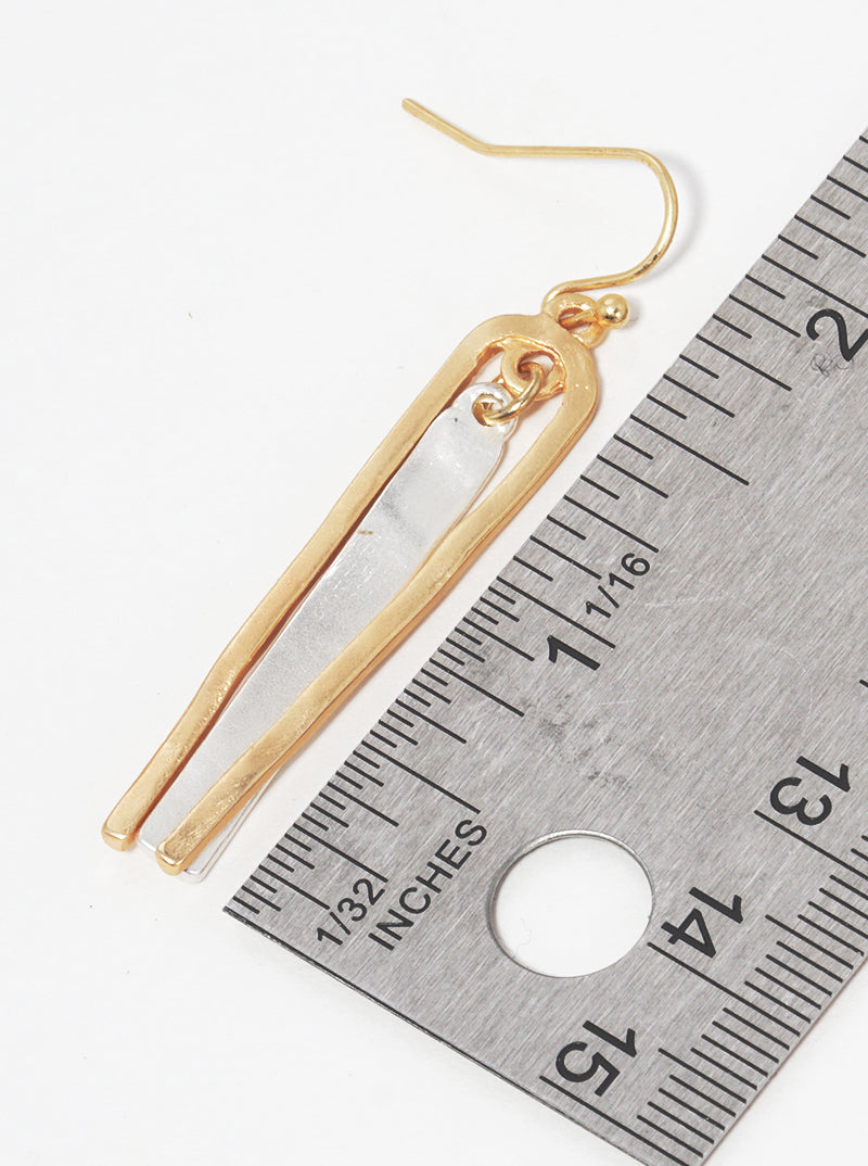 Two Tones Hammered Metal Drop Earrings