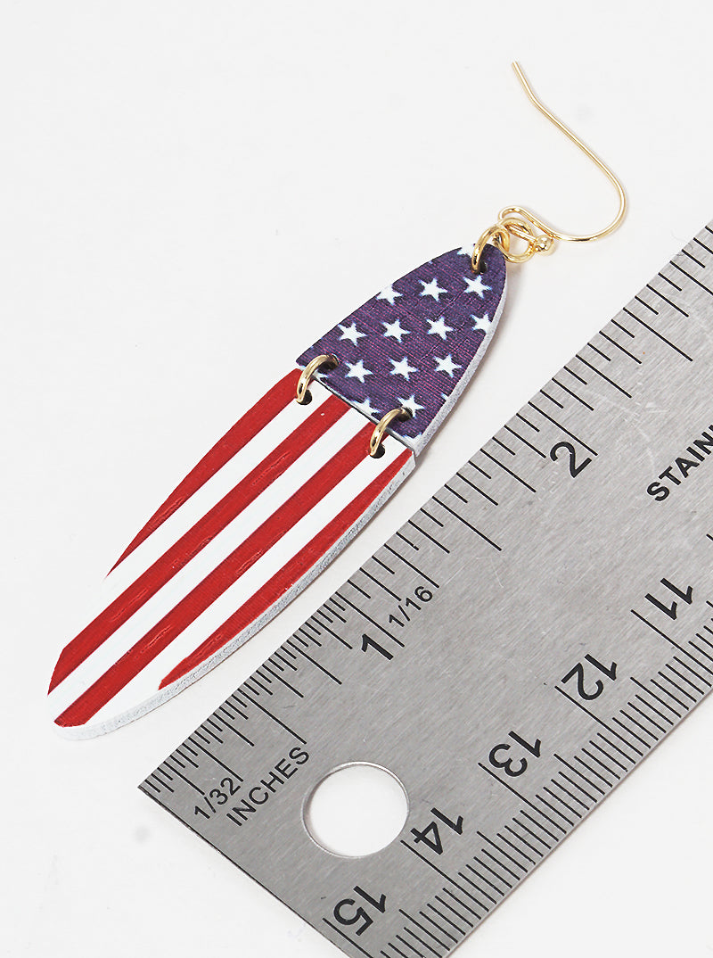 USA Flag Printed Wooden Oval Dangle Drop Earrings