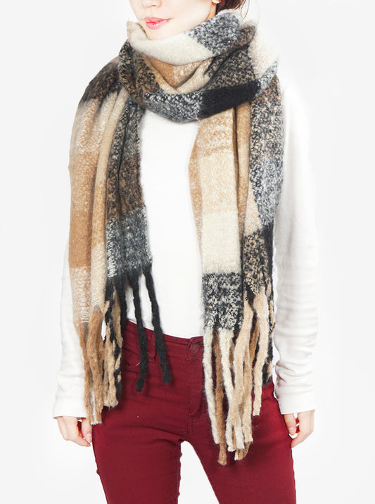 Unisex Chunky Check Oversized Oblong Scarf