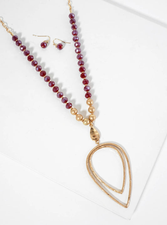Upside Down Double Teardrop Pendant Glass Beaded 30 Inch Long Necklace