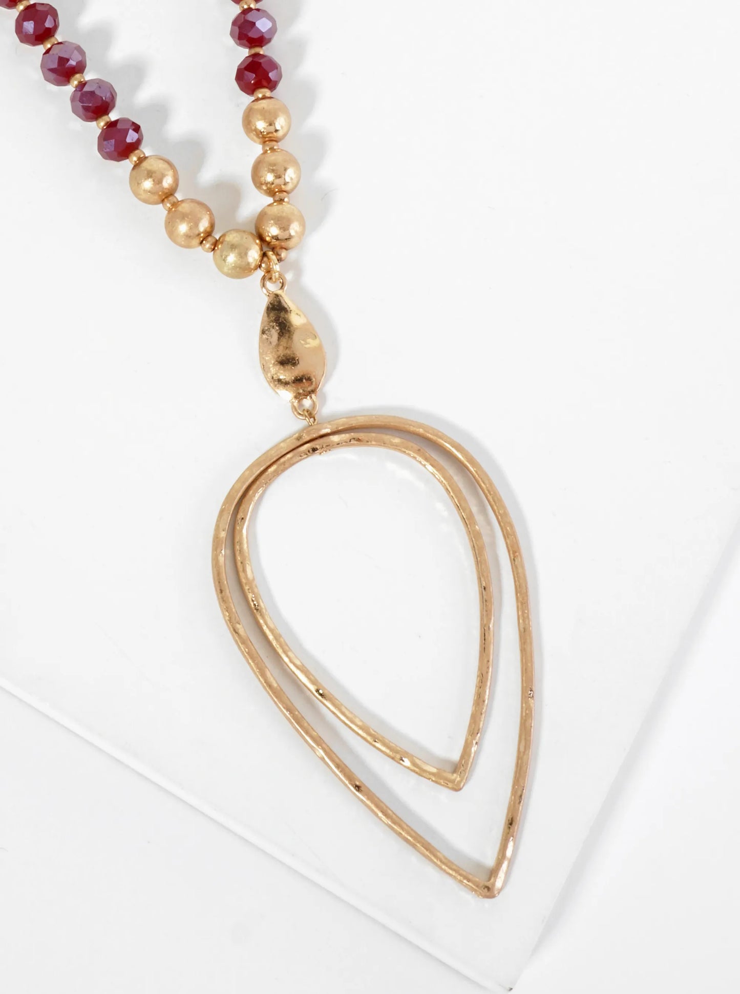 Upside Down Double Teardrop Pendant Glass Beaded 30 Inch Long Necklace