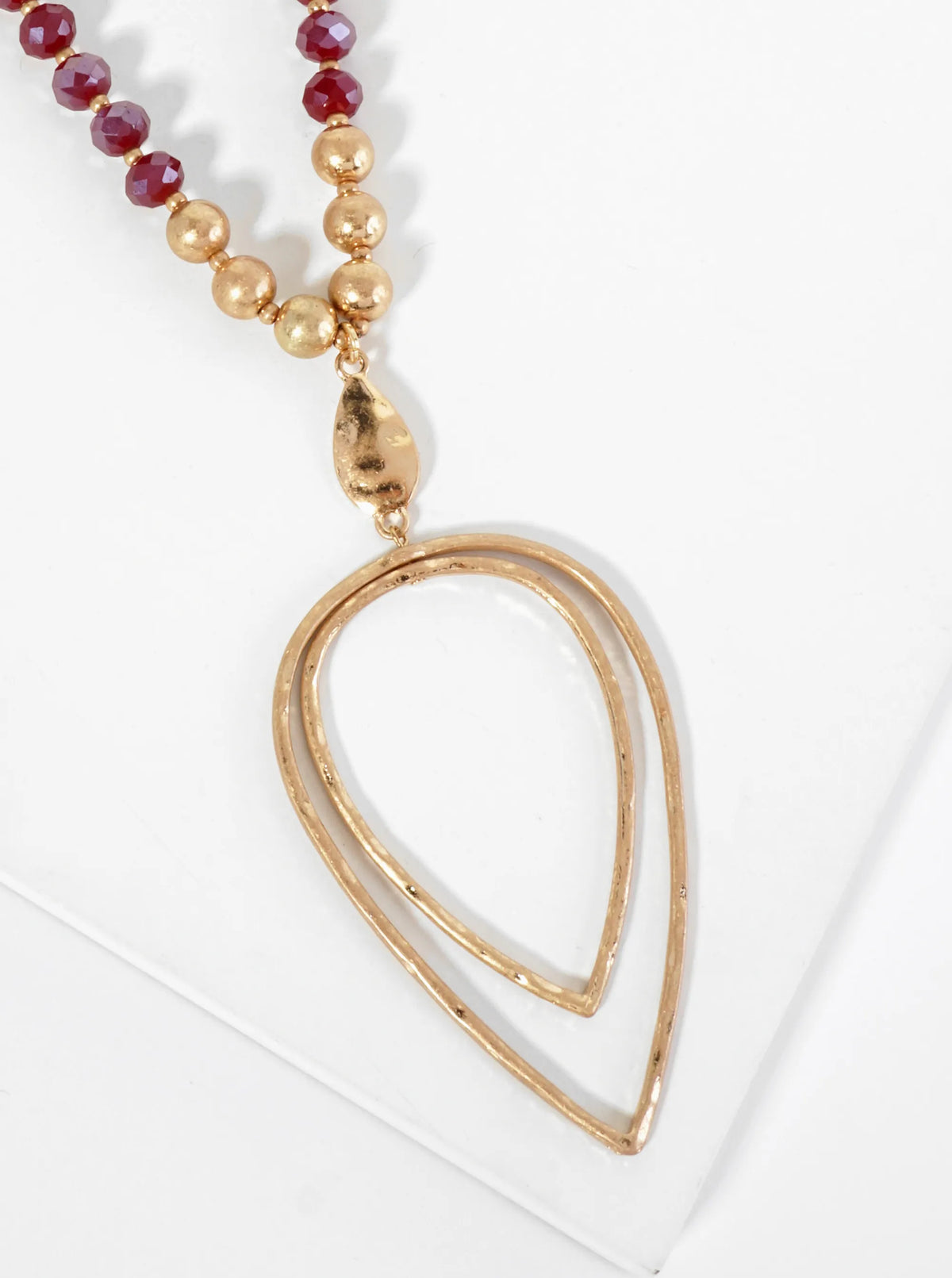 Upside Down Double Teardrop Pendant Glass Beaded 30 Inch Long Necklace