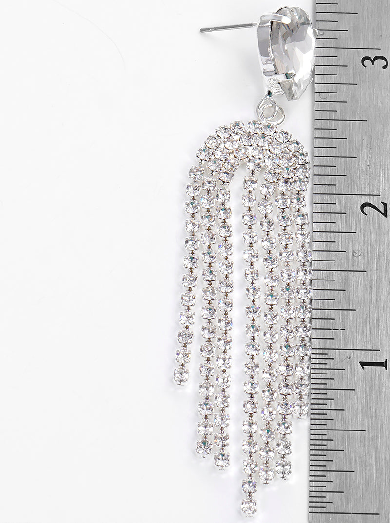 Upside Down Teardrop Rhinestone Fringe Chandelier Earrings