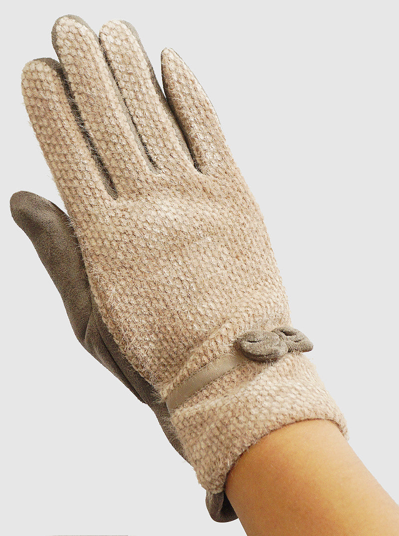 VELVET TWO TONE TOUCHSCREEN BASIC GLOVES WITH RIBBON
