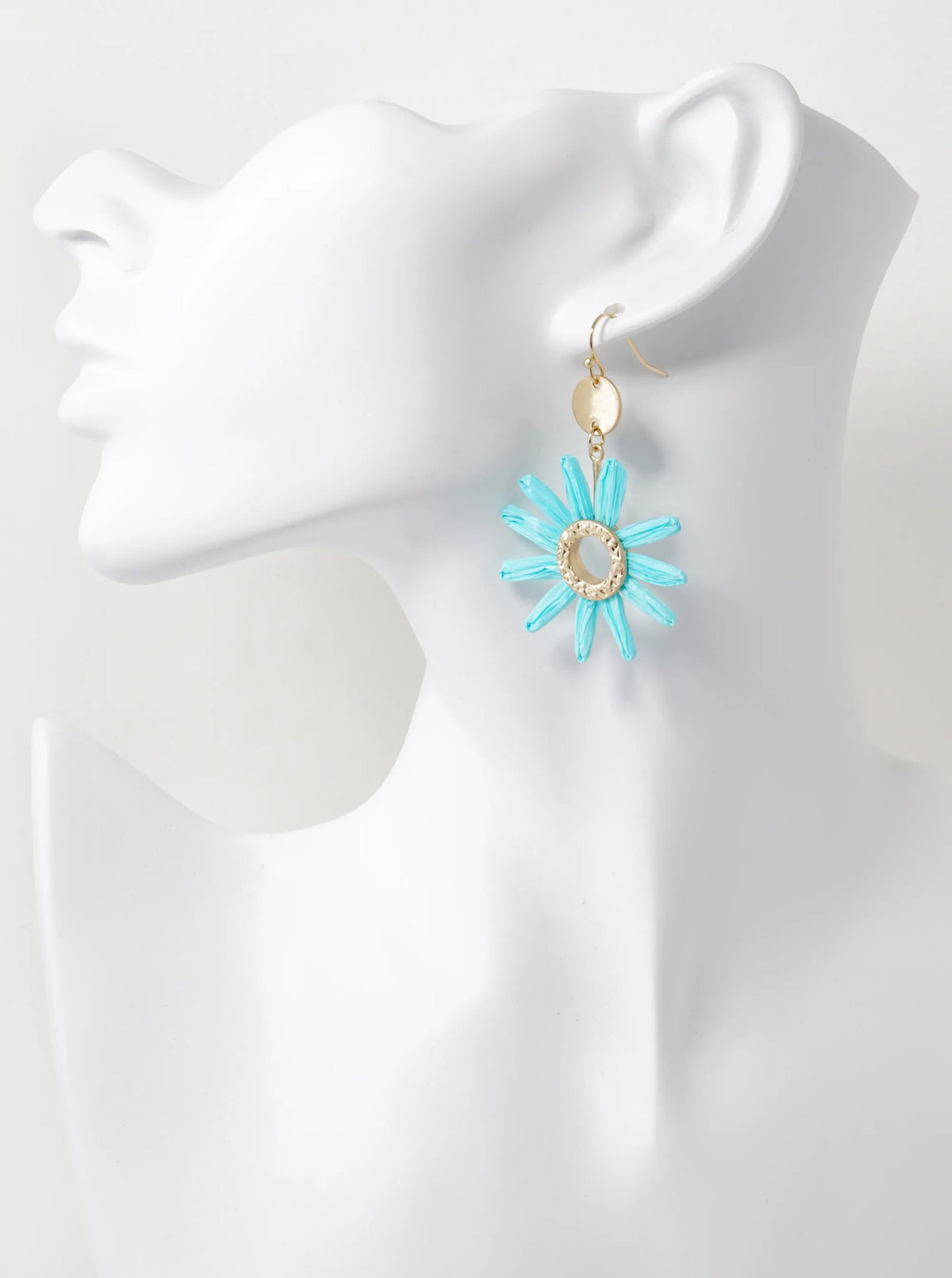 Vibrant Color Raffia Flower Drop Lightweight Dangle Earrings